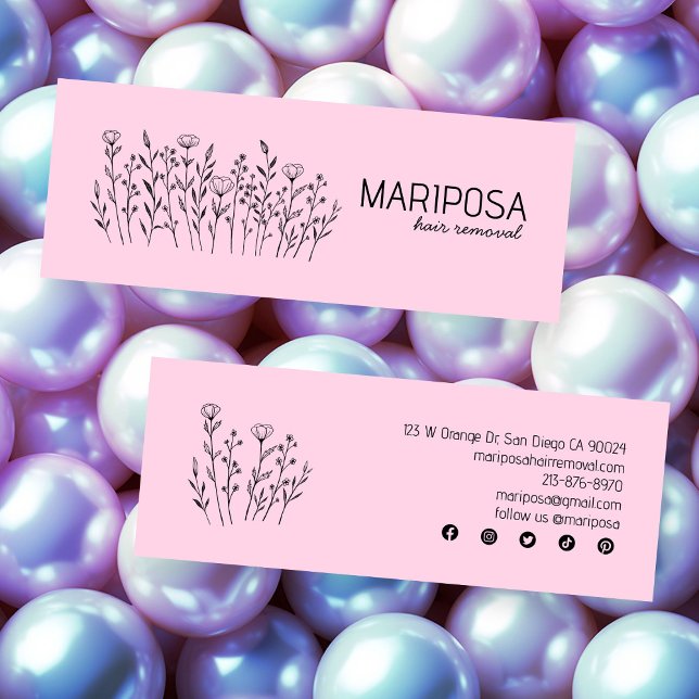 Cartão De Visita Mini Ícones Sociais Personalizados de Arte de Linha Ele (Wildflowers Elegant Line Art Custom Social Icons Mini Business Card
)