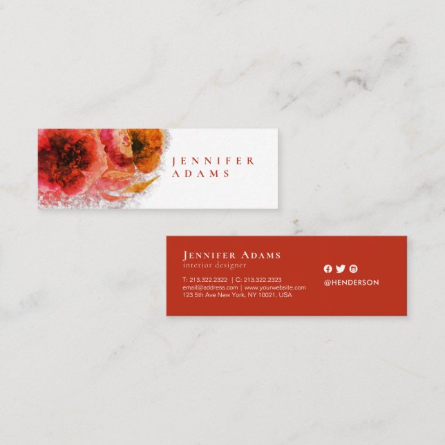 Cartão De Visita Mini Impressão Dourada de Cores Aquáticas (Frente/Verso)