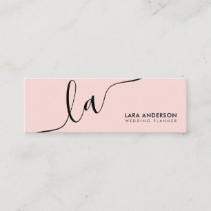 Cartão De Visita Mini Iniciais de monograma branco preto-rosado elegante