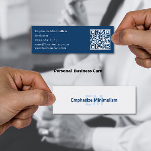 Cartão De Visita Mini Iniciais Simples e Minimalistas Azul e Branco