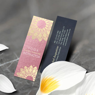 Cartão De Visita Mini Instrutor de Meditação Yoga Rosa Dourado Mandala
