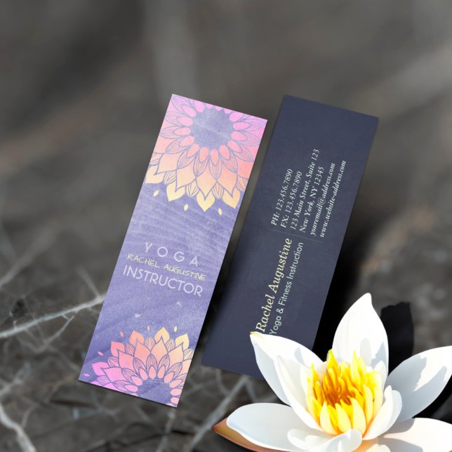 Cartão De Visita Mini Instrutor Purple Yoga Rosa Dourado Mandala (Criador carregado)