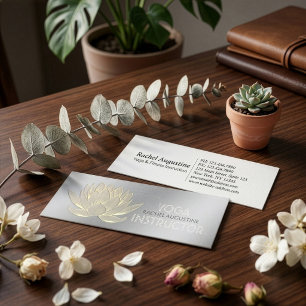 Cartão De Visita Mini Instrutor Silver Dourado Lotus Yoga Meditation