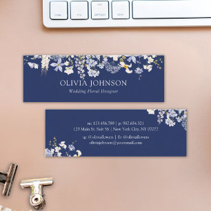 Cartão De Visita Mini Jardim Floral de Flores Azuis Aquarela Personaliza