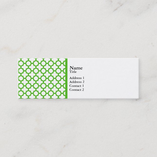 Cartão De Visita Mini Kelly Green Quatrefoil Pattern (Frente)