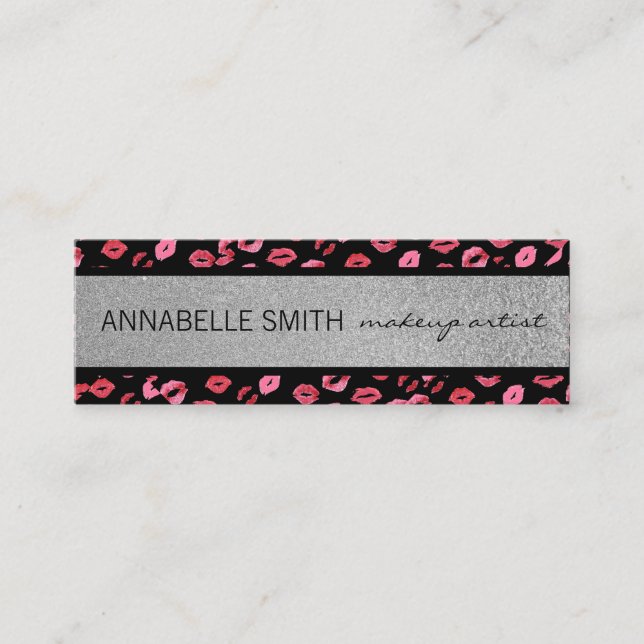 Cartão De Visita Mini Kisses / Artista Makeup / Glitter Prateado (Frente)