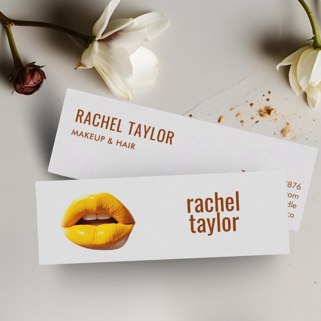 Cartão De Visita Mini Lábios Amarelos e Cinzas Modernos (Criador carregado)