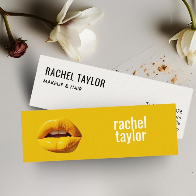 Cartão De Visita Mini Lábios Amarelos Modernos (Criador carregado)