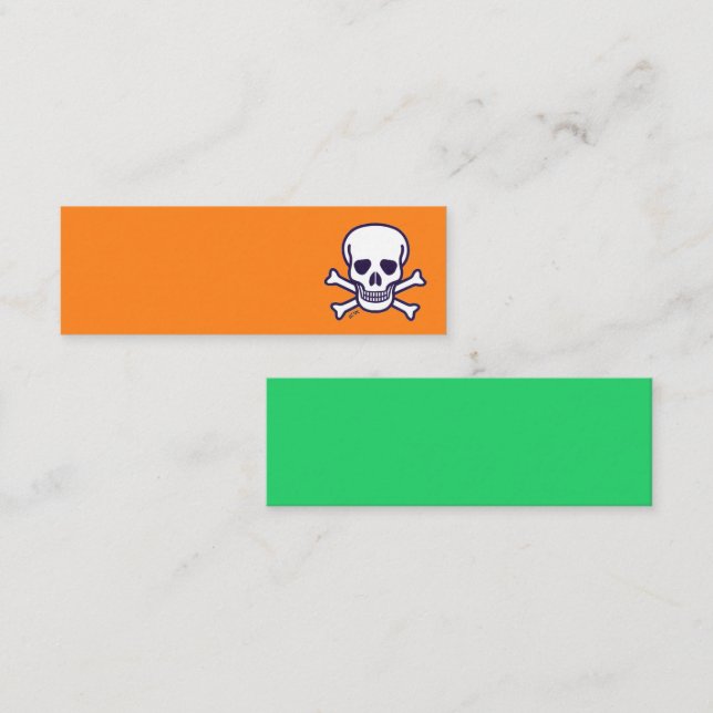 Cartão de visita mini laranja e verde Skull n Bone (Frente/Verso)