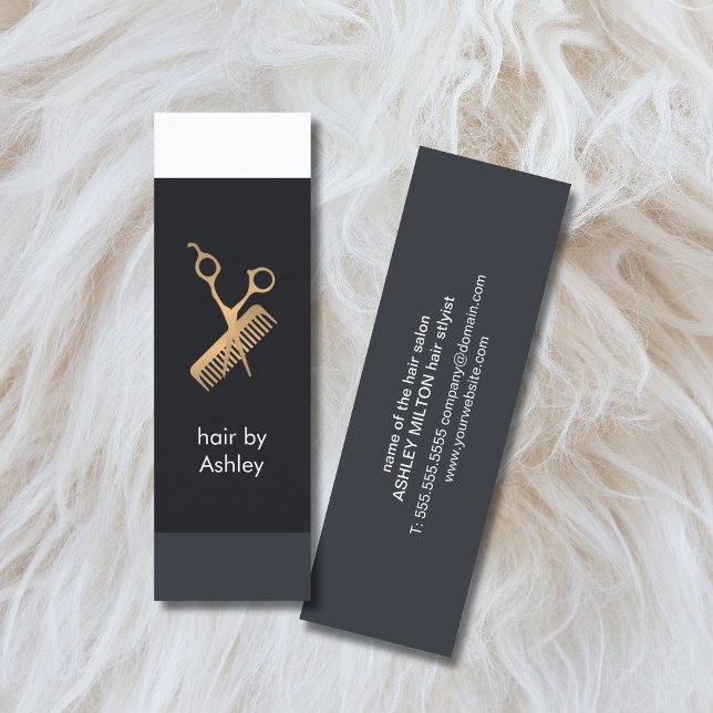 Cartão De Visita Mini Legal Azul Azul, Banhas Brancas Faux Dourado Estil (Criador carregado)