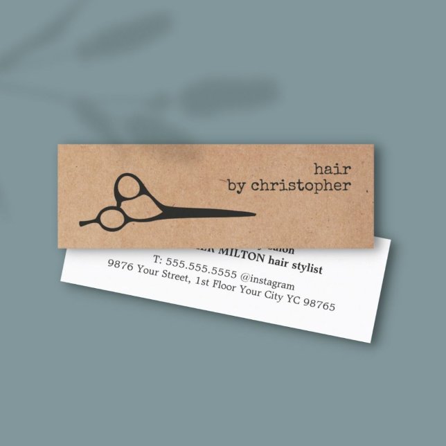 Cartão De Visita Mini Legal Elegante Kraft Paper Black Scissor Hairstyli (Criador carregado)