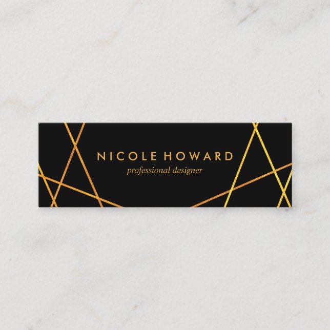 Cartão De Visita Mini Linhas Douradas refinadas, preto-branco (Frente)