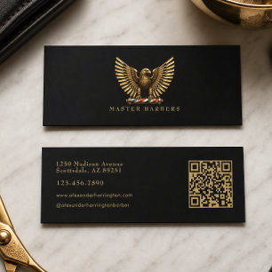 Cartão De Visita Mini Logo da Barbearia Luxury Golden Eagle Hair Stylist