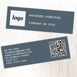 Cartão De Visita Mini Logotipo Simples e Código QR Cinza Carvão