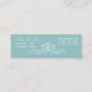 Cartão De Visita Mini Lotus Floral Branco em Azul Teal