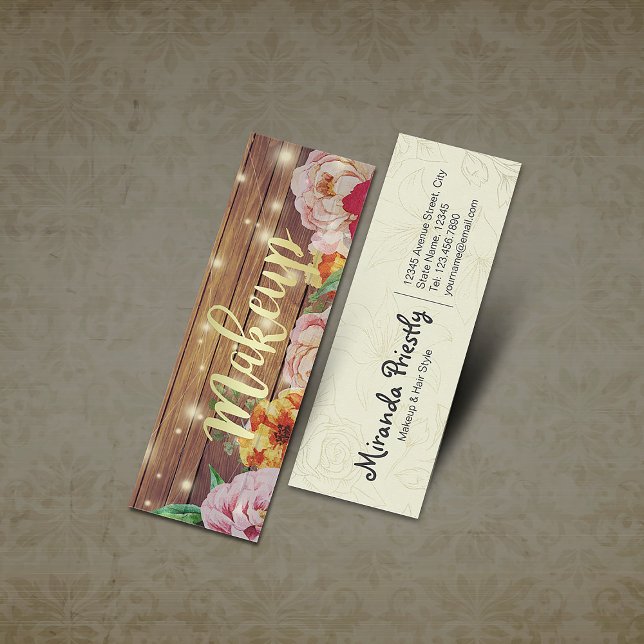 Cartão De Visita Mini Luzes de Corda Floral de Madeira Dourado Salão de  (Criador carregado)