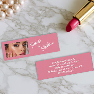 Cartão De Visita Mini Maquiagem de Foto com Rosto Corado Rosa Branco e L