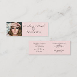 Cartão De Visita Mini Maquiagem Fotográfica com Letra Preta e Rosa Bege