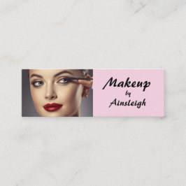 Cartão De Visita Mini Maquiagem Fotográfica com Letra Preta e Rosa Bege