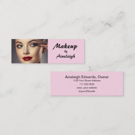 Cartão De Visita Mini Maquiagem Fotográfica com Letra Preta e Rosa Bege