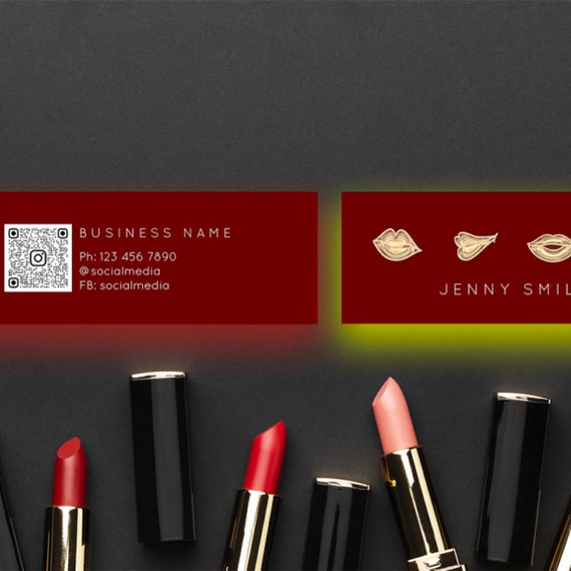 Cartão De Visita Mini Maquiagem Lábios Artistas Enfermeira Injetor Cosmé (Makeup Artist Lips Nurse Cosmetic Injector Qr Mini Business Card)
