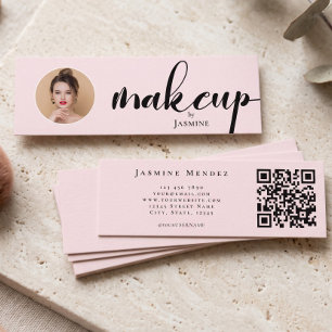 Cartão De Visita Mini Maquiagem Rosa Corado Profissional MUA Foto Qr