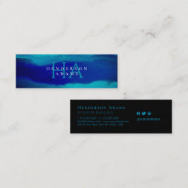 Cartão De Visita Mini Marinho  Azul Aquarela Abstrato ondulado Monograma