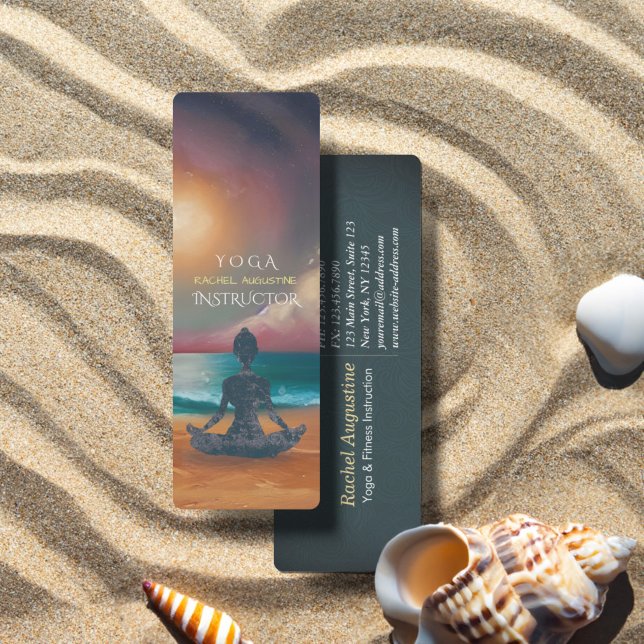 Cartão De Visita Mini Meditação pacífica de ioga em lua, Sky Ocean Beach (Criador carregado)