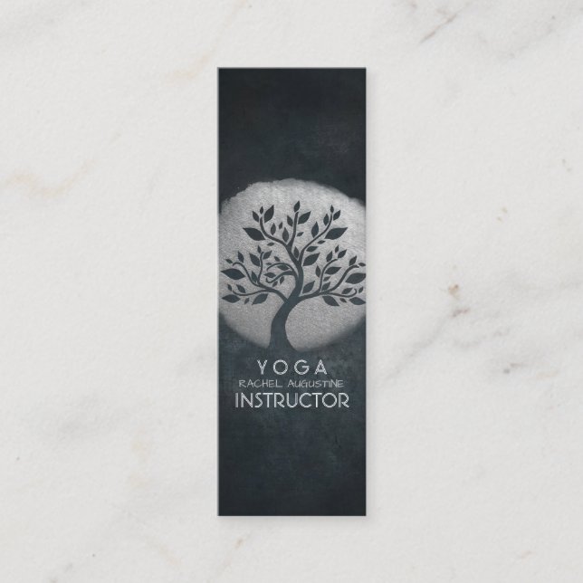 Cartão De Visita Mini Meditação Yoga Reiki Instrutor Black Silver Tree (Frente)