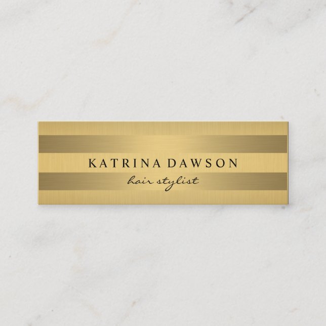 Cartão De Visita Mini Metálico Chic Dourado com faixas sutis (Frente)