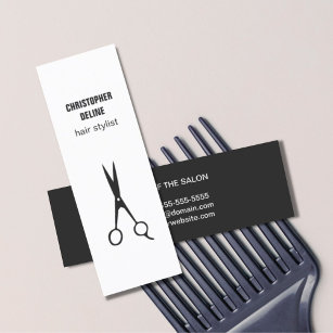 Cartão De Visita Mini Minimalist Black and White Scissor Hair Stylist