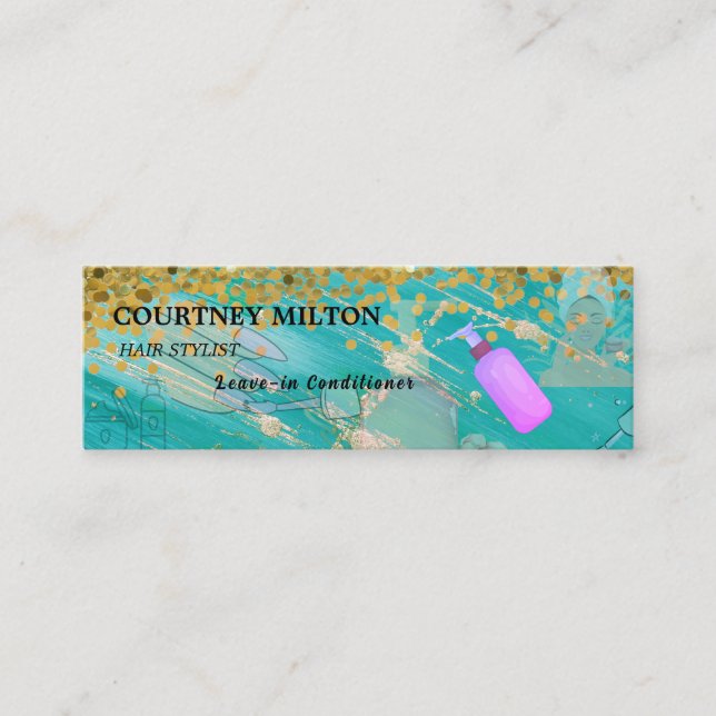 Cartão De Visita Mini Minimalist Elegant Ivory Black Golden Hair Stylist (Frente)