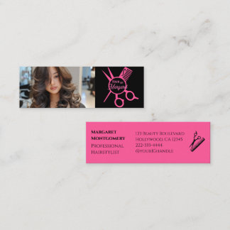 Cartão De Visita Mini Minimalist Scissors Pink Black Photo Hair Salon