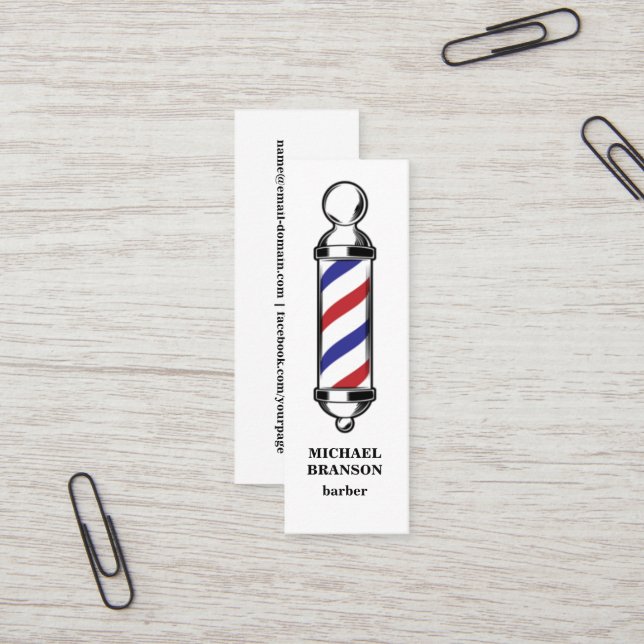 Cartão De Visita Mini Mínimo Red Blue Barber Compre Barber Barba (Frente/Verso In Situ)
