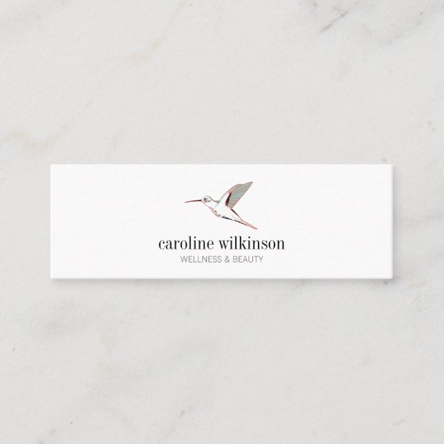 Cartão De Visita Mini Mint white red elegant hummingbird illustration (Frente)