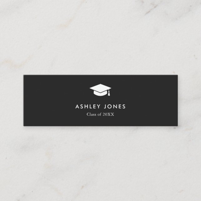 Cartão De Visita Mini Modern Black Simple Graduation Name Card (Frente)