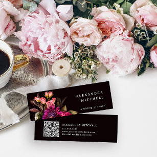 Cartão De Visita Mini Modern Floral   Código QR colorido e elegante
