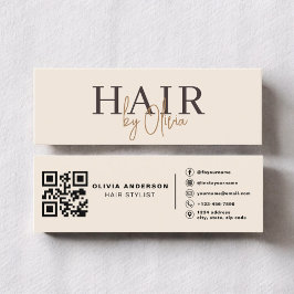 Cartão De Visita Mini Modern Neutral Beige QR Code Hair Stylist