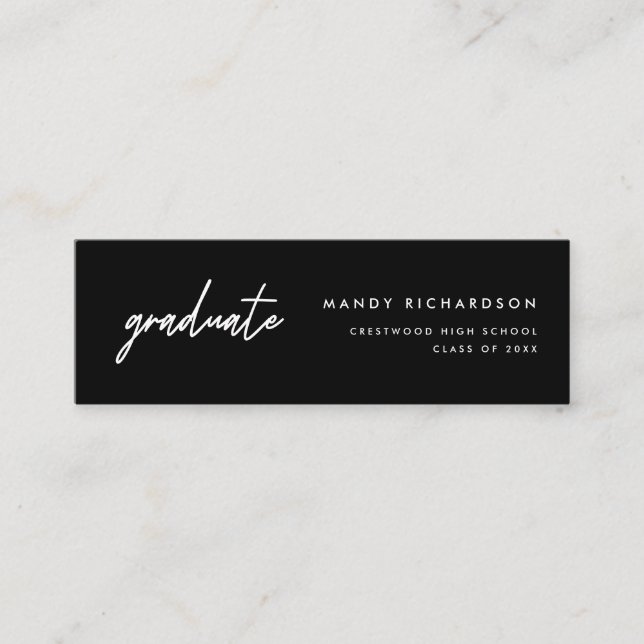 Cartão De Visita Mini Modern Script Black Graduation Name Card Insert (Frente)