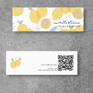 Cartão De Visita Mini Moderno Pastel Citrus Lemons Código QR Mínimo