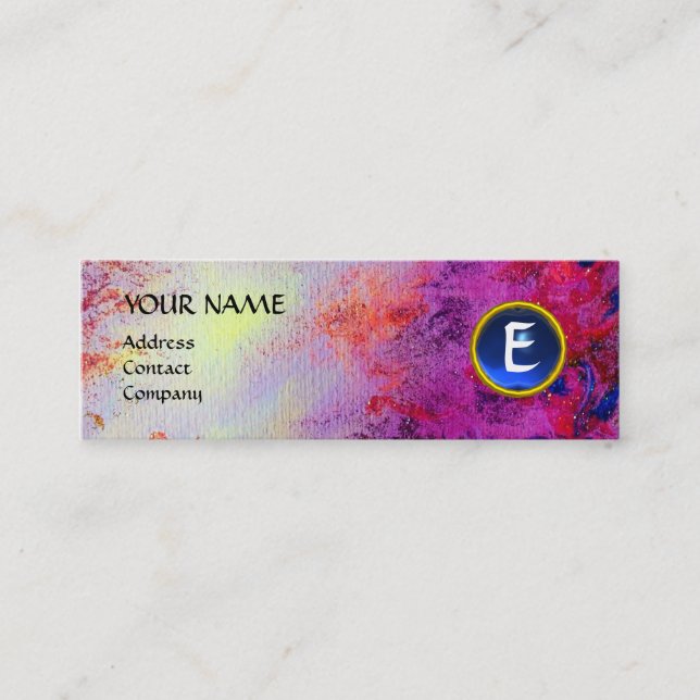 Cartão De Visita Mini MON MONOGRAM fuchsia púrpura azul brilhante (Frente)