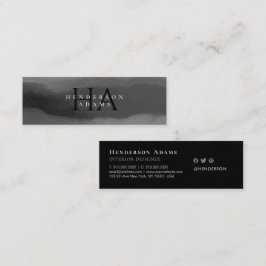 Cartão De Visita Mini Monograma de Abstrato de Wavor de Cor Negra e Bran