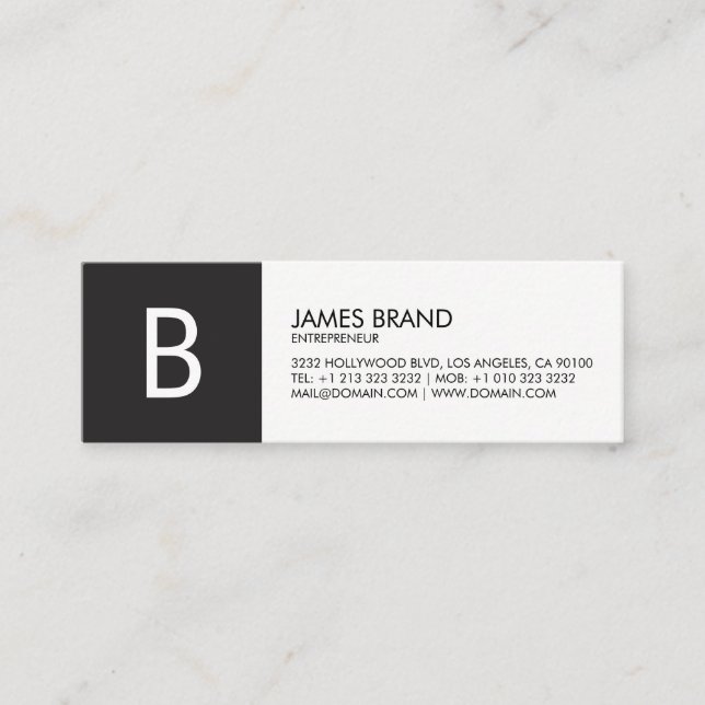 Cartão De Visita Mini Monograma preto e branco profissional (Frente)