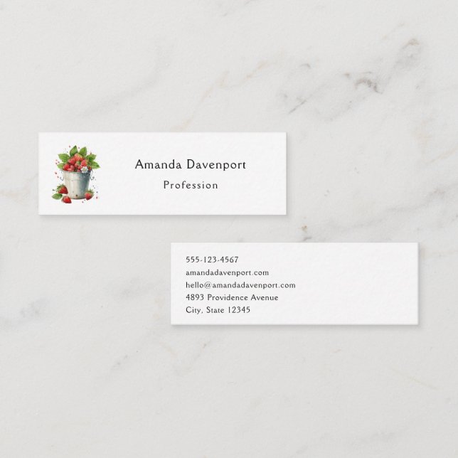 Cartão De Visita Mini Morangos Picados Frescos num Balde (Frente/Verso)
