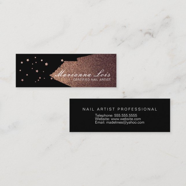 Cartão De Visita Mini Nail Technician Salon Dourado Polonês Stars Bronze (Frente/Verso)