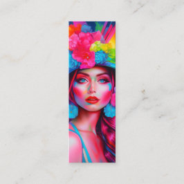 Cartão De Visita Mini Neon Fantasy Floral Portrait Bookmark