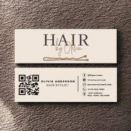 Cartão De Visita Mini Neutral Beige QR Code Hair Stylist Modern