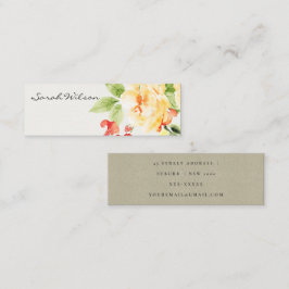 CARTÃO DE VISITA MINI ORANGE YELLOW ROSA VERMELHA WATERCOLOR ENDEREÇO FL