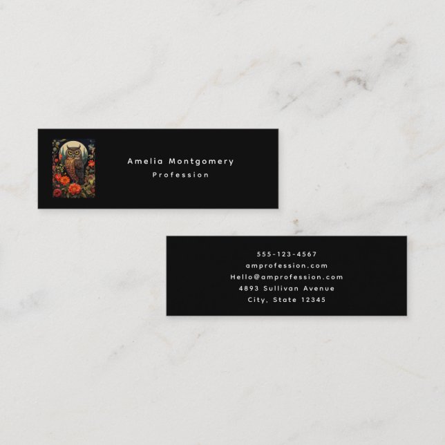 Cartão De Visita Mini Owl at Night with a Full Moon (Frente/Verso)