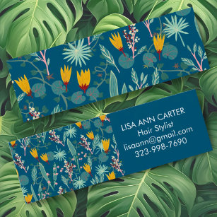 Cartão De Visita Mini Padrão Botânico Floral do Jardim Noturno Azul escu